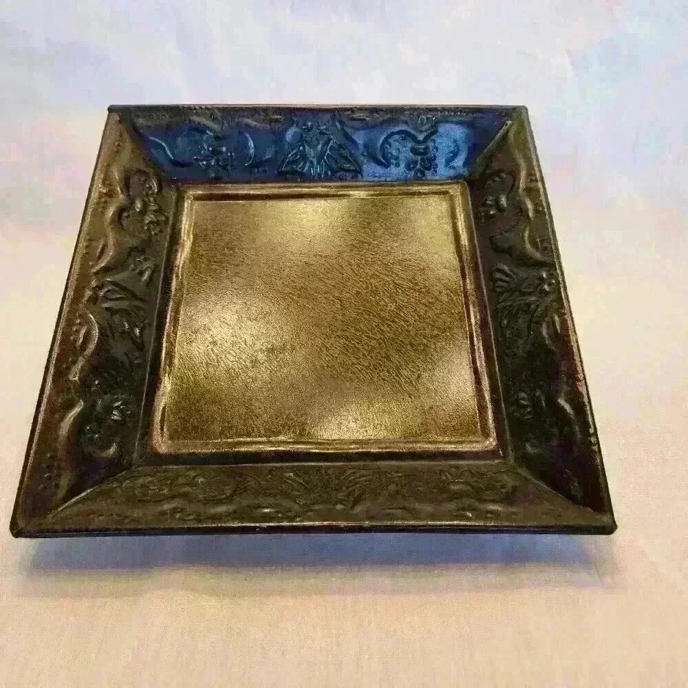 Metal Embossed Decorative  tray 10 1/4" x 10 1/4" and 2" tall. Black in color